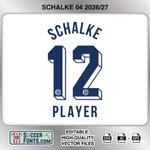 Schalke 04 2026-27 football shirt font on away jersey mockup with player name and number