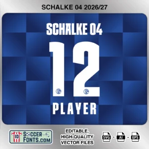 Schalke 04 2026-27 football shirt font on home jersey mockup with player name and number