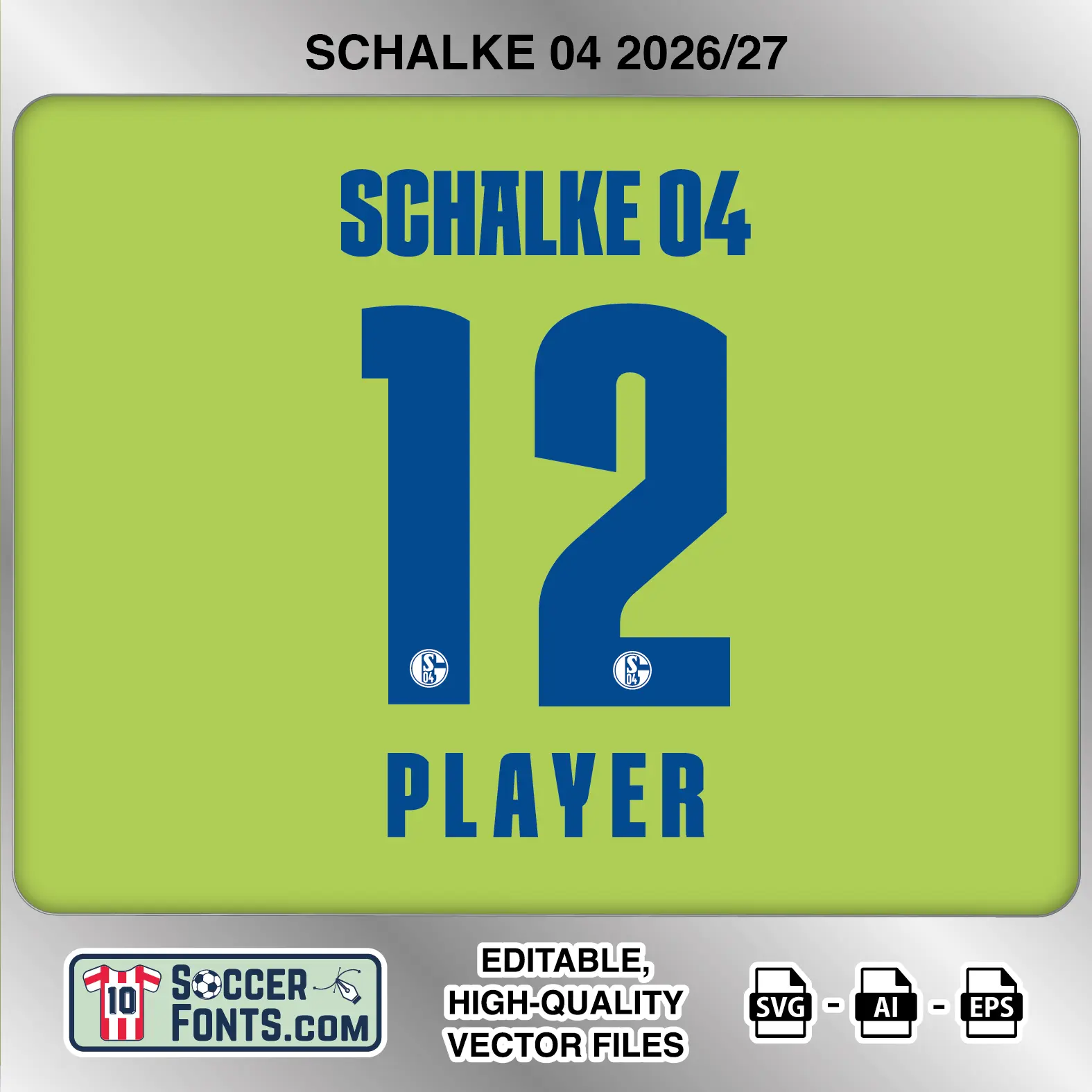 Schalke 04 2026-27 football shirt font on third jersey mockup with player name and number