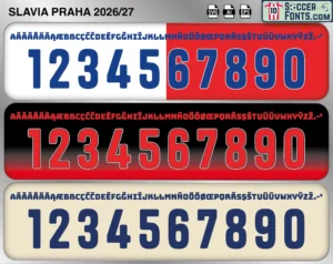 Slavia Prague 2026-27 football shirt font showing alphabet letters and jersey numbers