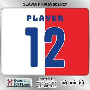 Slavia Prague 2026-27 football shirt font on home jersey mockup with player name and number
