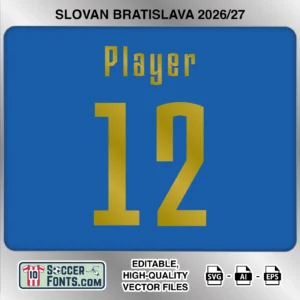 Slovan Bratislava 2026-27 football shirt font on home jersey mockup with player name and number