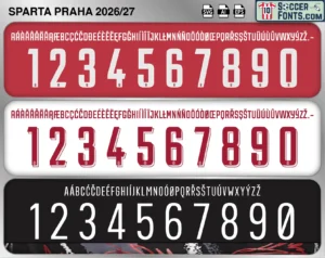 Sparta Prague 2026-27 football shirt font showing alphabet letters and jersey numbers