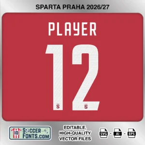 Sparta Prague 2026-27 football shirt font on home jersey mockup with player name and number