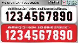 VfB Stuttgart 2026-27 UCL football shirt font showing alphabet letters and jersey numbers