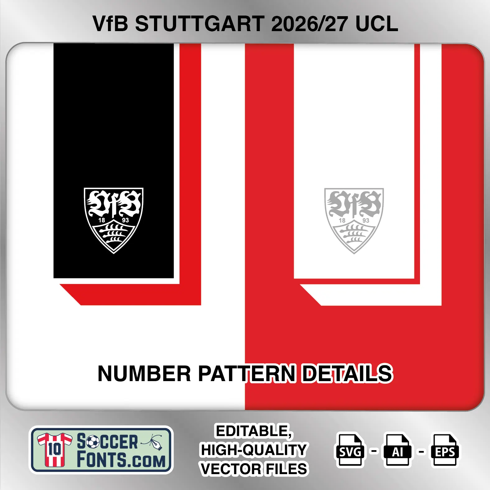 VfB Stuttgart 2026-27 UCL football shirt number close-up showing pattern and club crest details inside