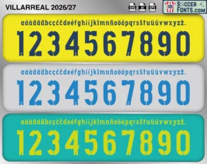 Villarreal 2026-27 football shirt font showing alphabet letters and jersey numbers
