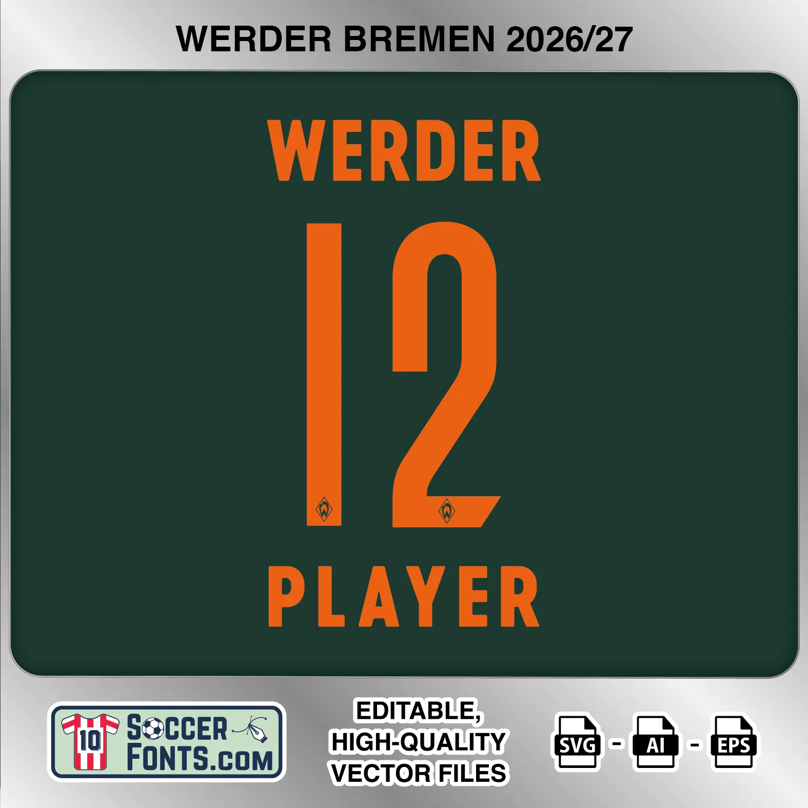 Werder Bremen 2026-27 football shirt font on away jersey mockup with player name and number