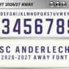 Anderlecht 2026-27 away football shirt font showing alphabet letters and jersey numbers
