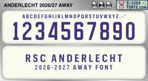 Anderlecht 2026-27 away football shirt font showing alphabet letters and jersey numbers