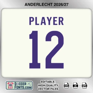 Anderlecht 2026-27 football shirt font on away jersey mockup with player name and number
