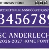 Anderlecht 2026-27 home football shirt font showing alphabet letters and jersey numbers
