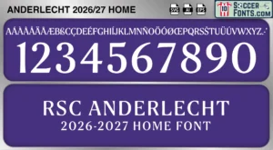 Anderlecht 2026-27 home football shirt font showing alphabet letters and jersey numbers
