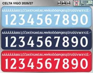 Celta Vigo 2026-27 football shirt font showing alphabet letters and jersey numbers