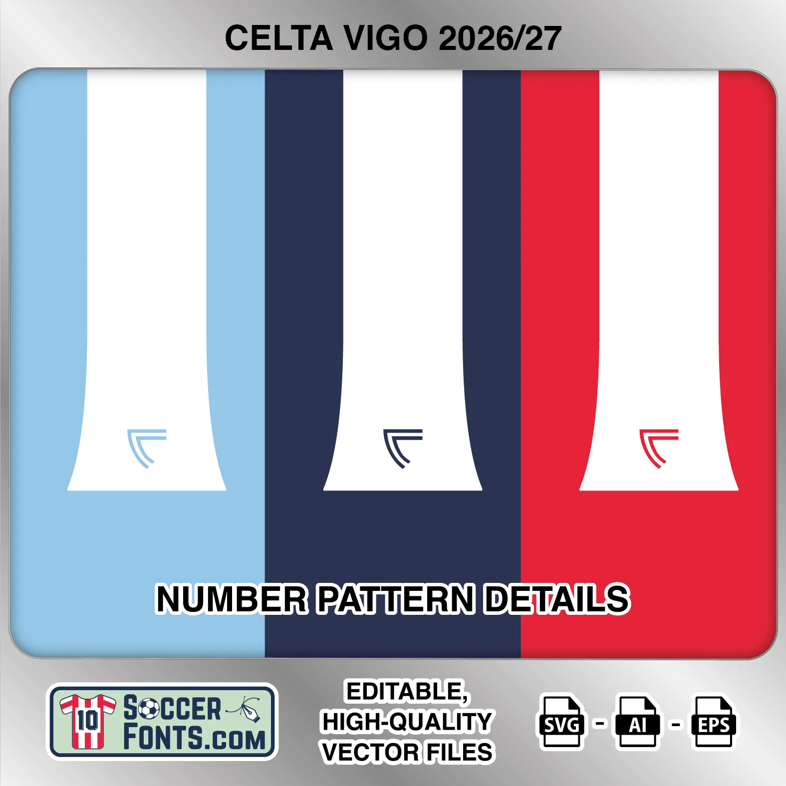 Celta Vigo 2026-27 football shirt number close-up showing pattern and club crest details inside