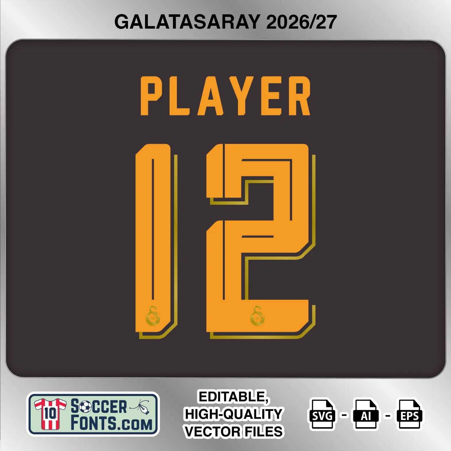 Galatasaray 2026-27 football shirt font on away jersey mockup with player name and number