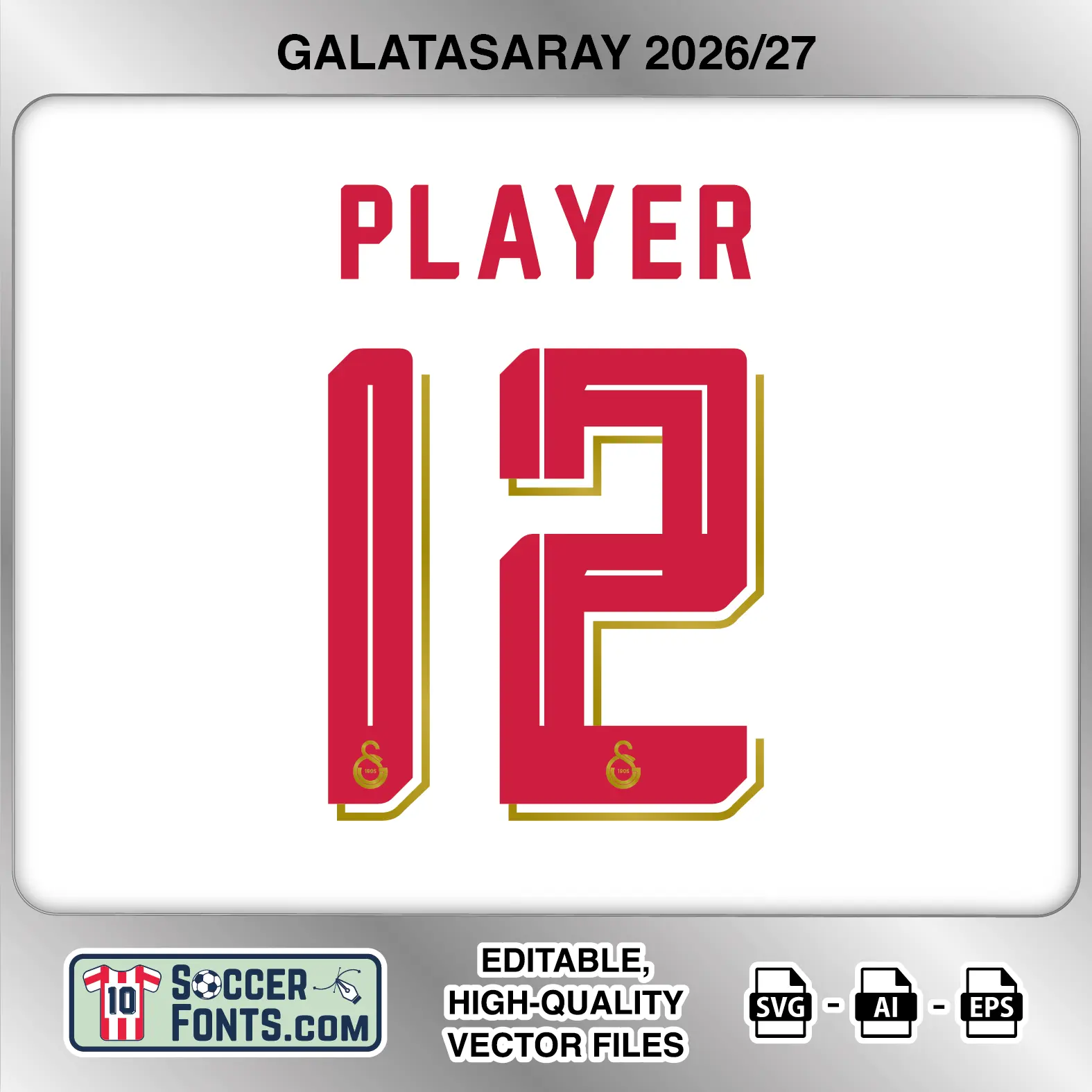 Galatasaray 2026-27 football shirt font on third jersey mockup with player name and number