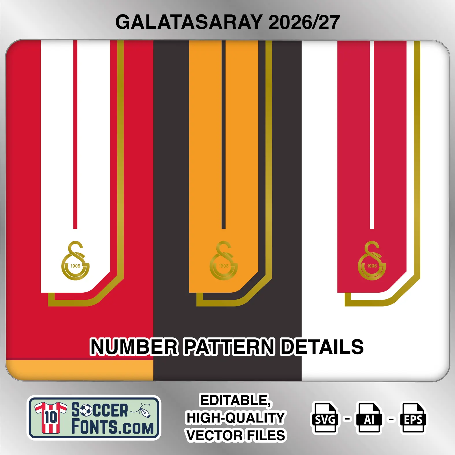 Galatasaray 2026-27 football shirt number close-up showing pattern and club crest details inside
