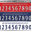 Manchester United 1999-00 football shirt font showing alphabet letters and jersey numbers