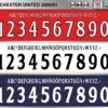 Manchester United 2000-01 football shirt font showing alphabet letters and jersey numbers