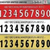 Manchester United 2001-02 football shirt font showing alphabet letters and jersey numbers