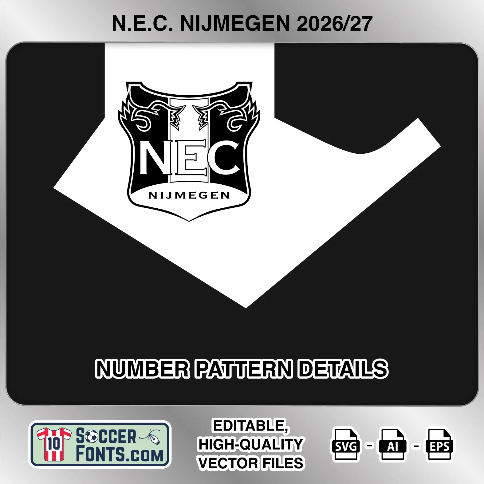 NEC Nijmegen 2026-27 away football shirt number close-up showing pattern and club crest details inside