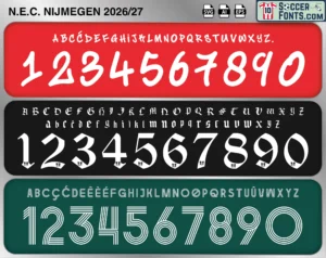 NEC Nijmegen 2026-27 football shirt font showing alphabet letters and jersey numbers