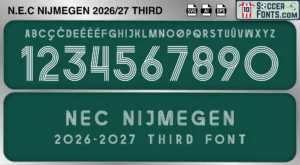NEC Nijmegen 2026-27 third football shirt font showing alphabet letters and jersey numbers