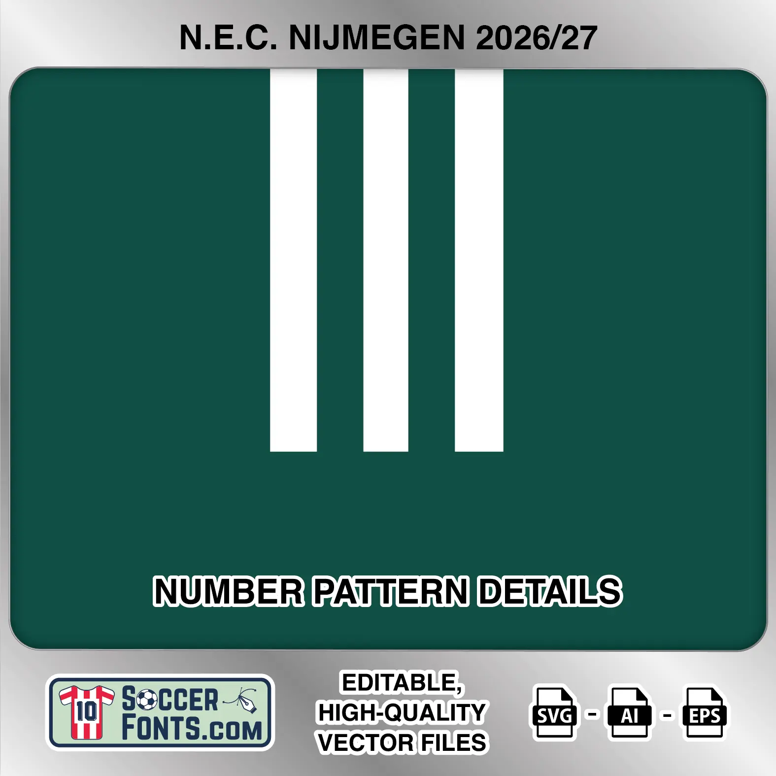 NEC Nijmegen 2026-27 third football shirt number close-up showing pattern and club crest details inside