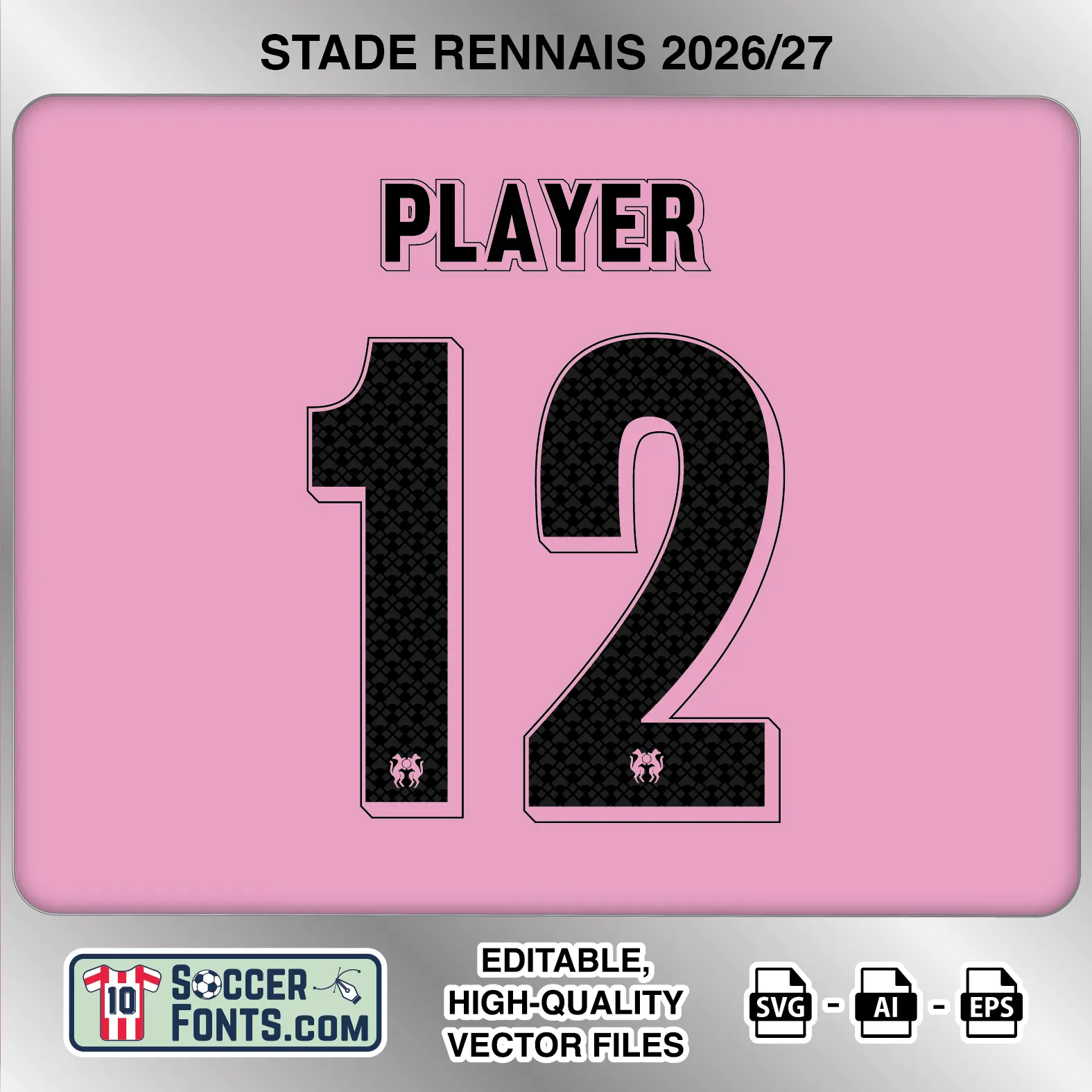 Stade Rennais 2026-27 football shirt font on third jersey mockup with player name and number