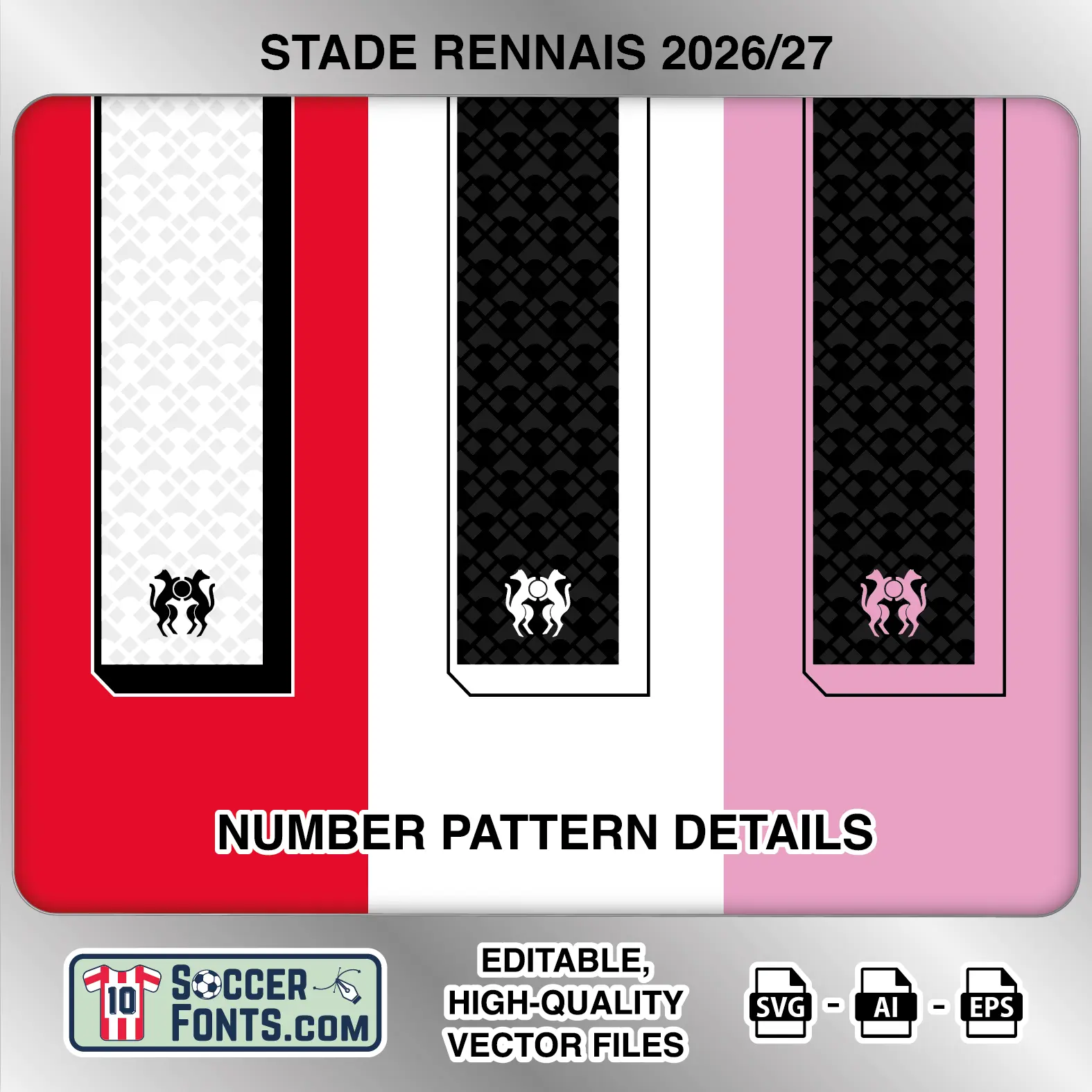 Stade Rennais 2026-27 football shirt number close-up showing pattern and club crest details inside